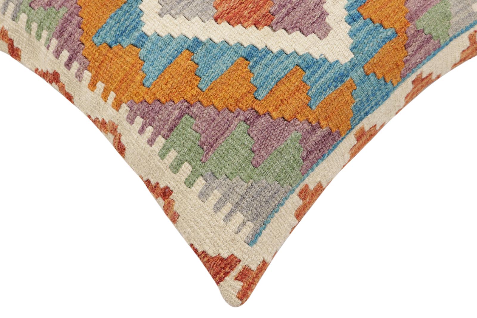 handmade Traditional Pillow Rust Blue Hand-Woven SQUARE 100% WOOL Hand woven turkish pillow2' x 2'