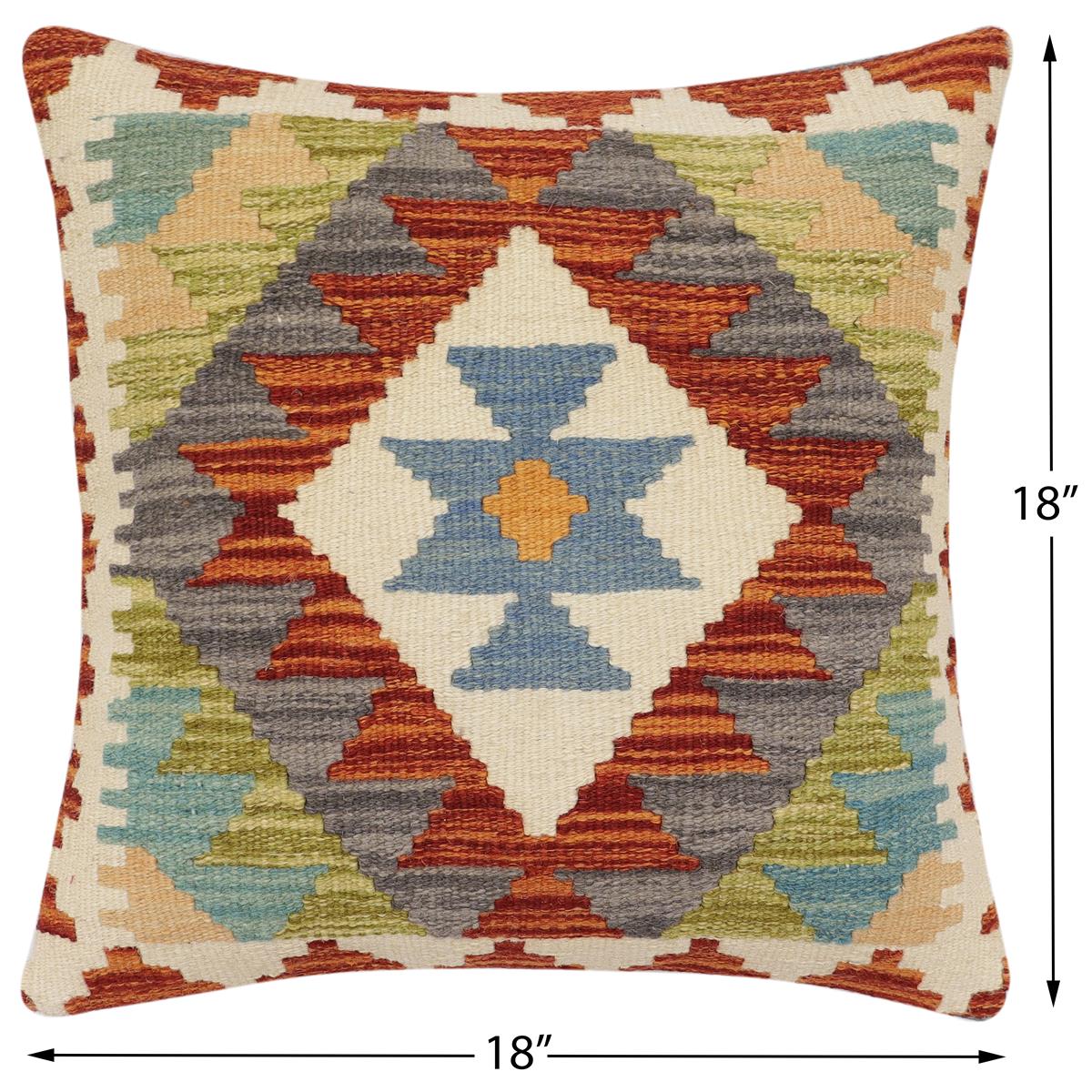 handmade Traditional Pillow Rust Blue Hand-Woven SQUARE 100% WOOL Hand woven turkish pillow2' x 2'