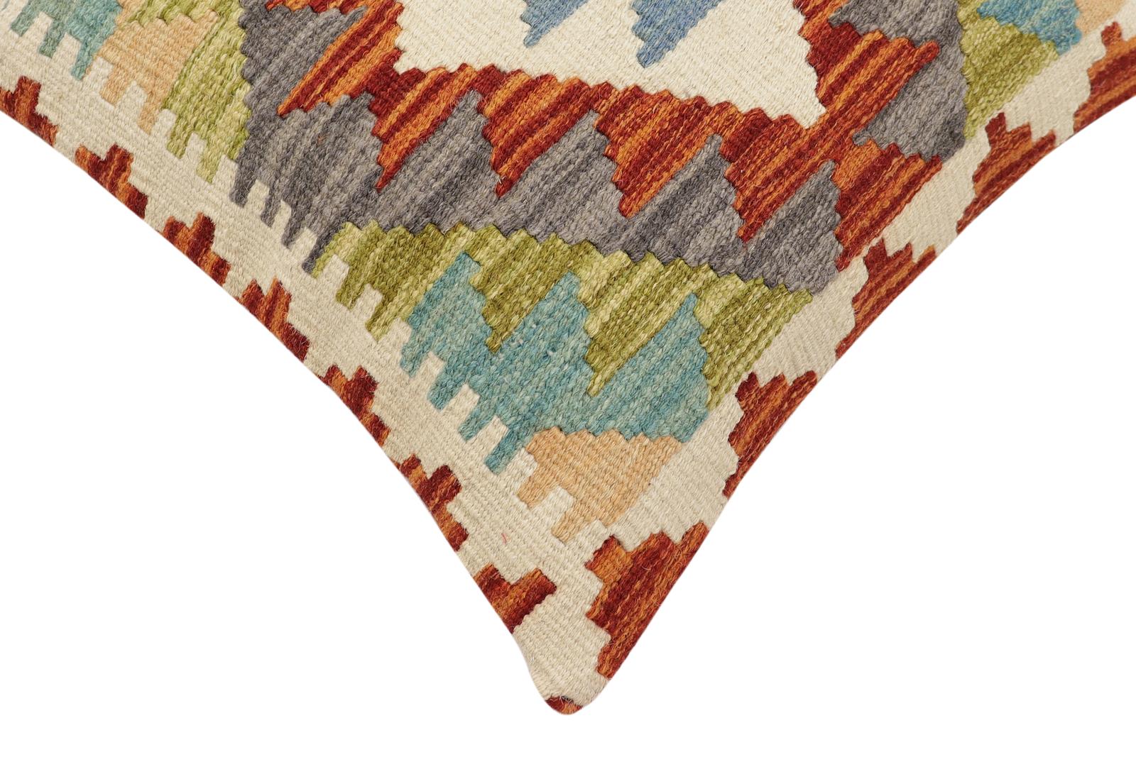 handmade Traditional Pillow Rust Blue Hand-Woven SQUARE 100% WOOL Hand woven turkish pillow2' x 2'