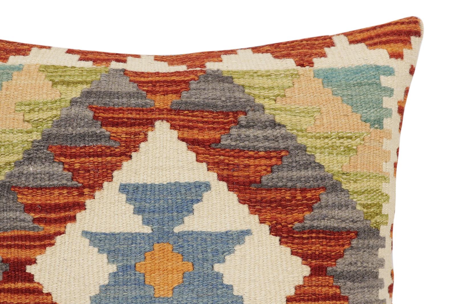 handmade Traditional Pillow Rust Blue Hand-Woven SQUARE 100% WOOL Hand woven turkish pillow2' x 2'