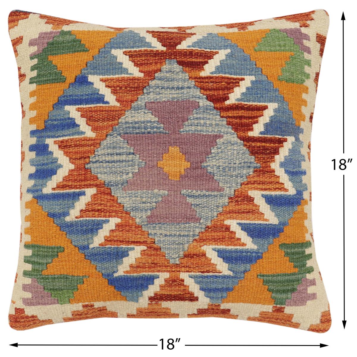 handmade Traditional Pillow Rust Blue Hand-Woven SQUARE 100% WOOL Hand woven turkish pillow2' x 2'