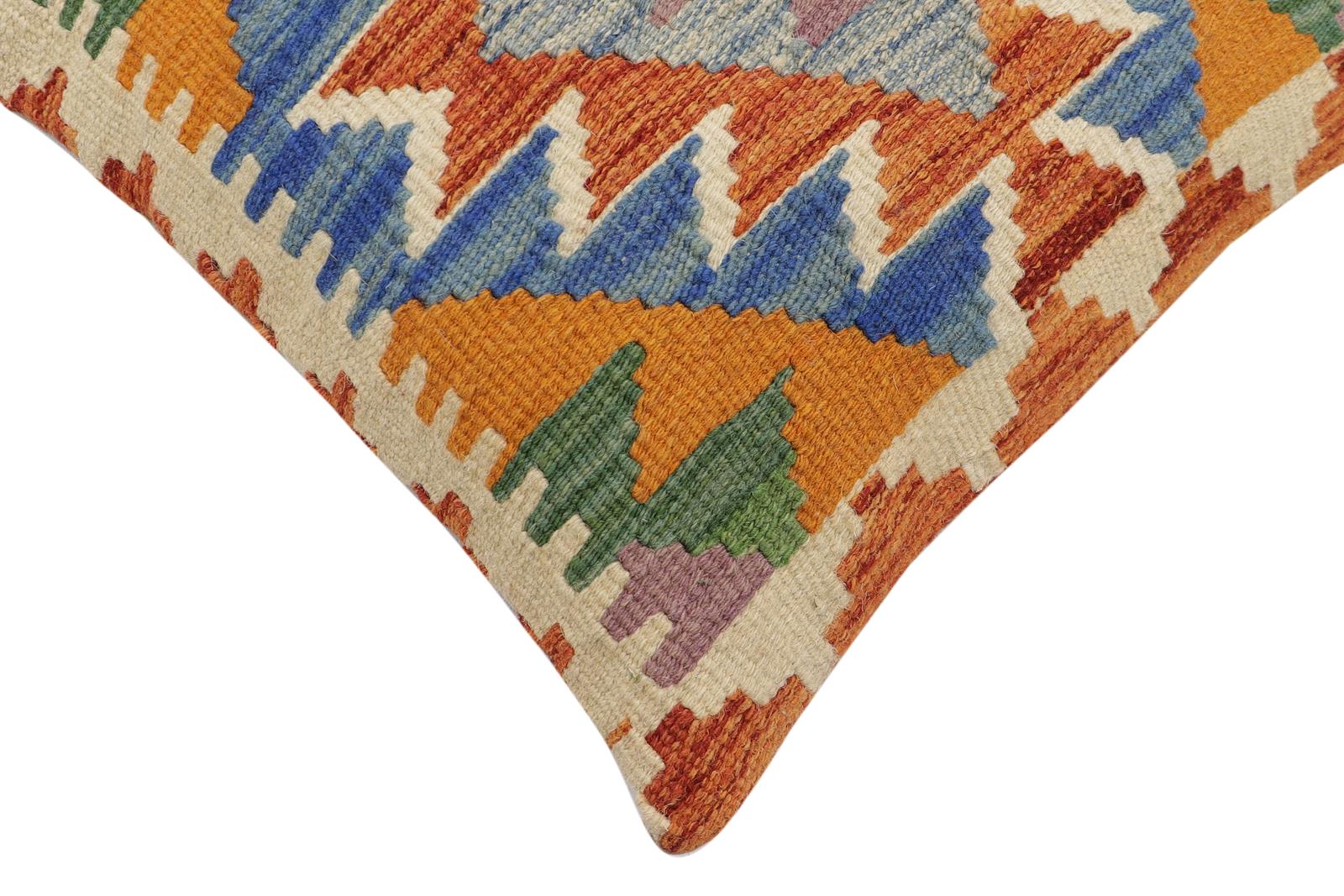 handmade Traditional Pillow Rust Blue Hand-Woven SQUARE 100% WOOL Hand woven turkish pillow2' x 2'