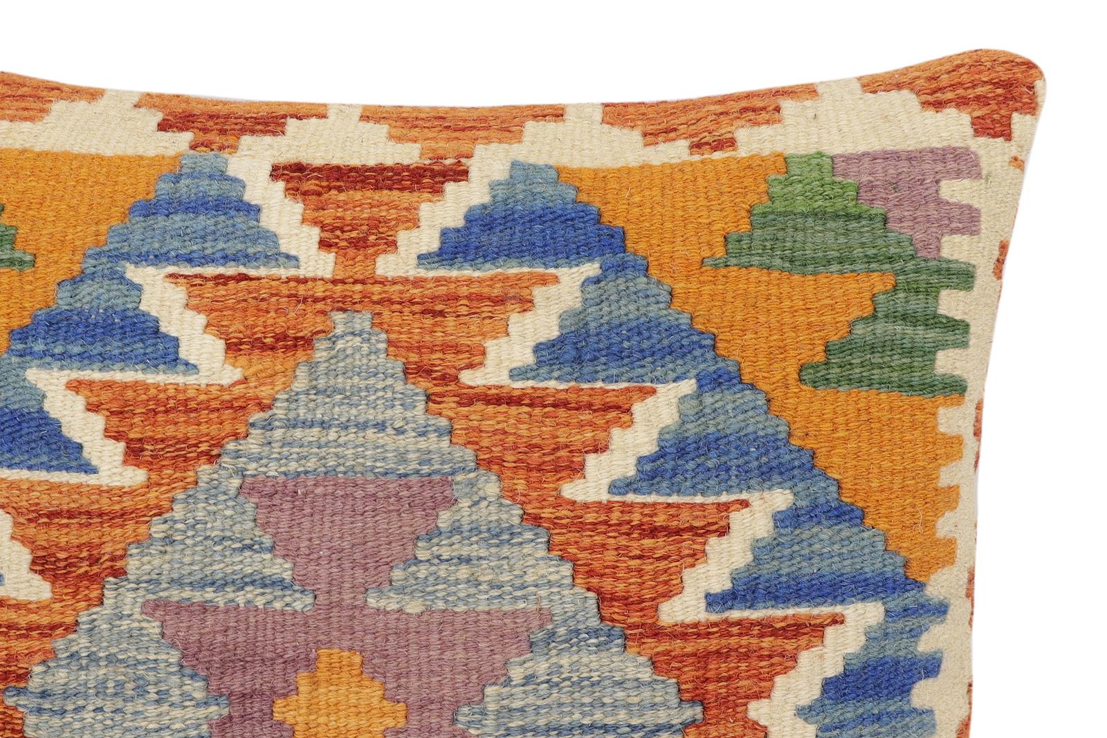 handmade Traditional Pillow Rust Blue Hand-Woven SQUARE 100% WOOL Hand woven turkish pillow2' x 2'