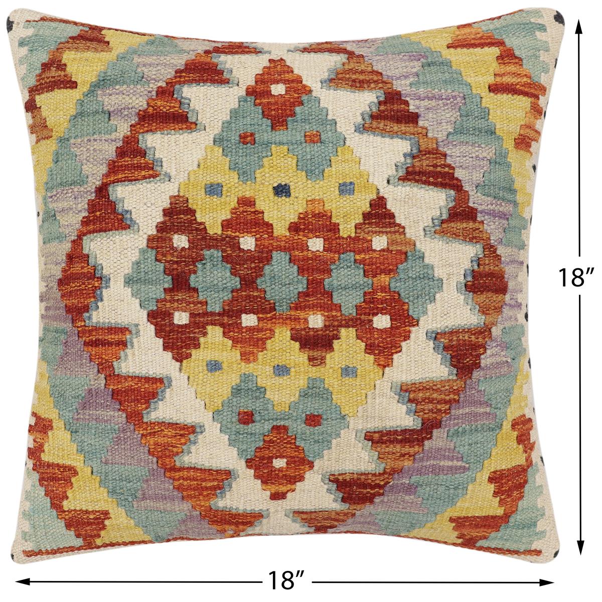 handmade Traditional Pillow Rust Blue Hand-Woven SQUARE 100% WOOL Hand woven turkish pillow2' x 2'