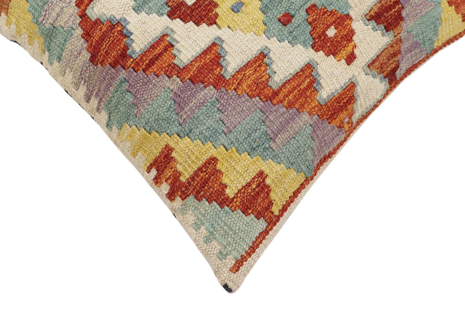 handmade Traditional Pillow Rust Blue Hand-Woven SQUARE 100% WOOL Hand woven turkish pillow2' x 2'