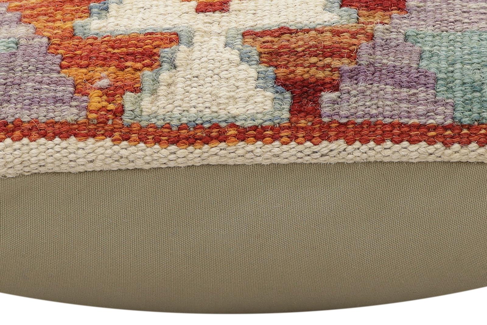 handmade Traditional Pillow Rust Blue Hand-Woven SQUARE 100% WOOL Hand woven turkish pillow2' x 2'