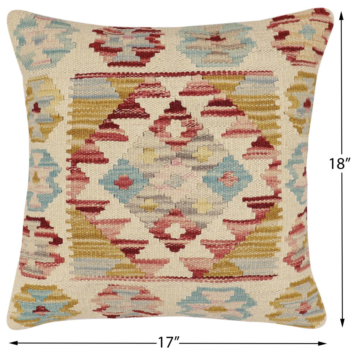 handmade Traditional Pillow Beige Red Hand-Woven SQUARE 100% WOOL  Hand woven turkish pillow  2 x 2