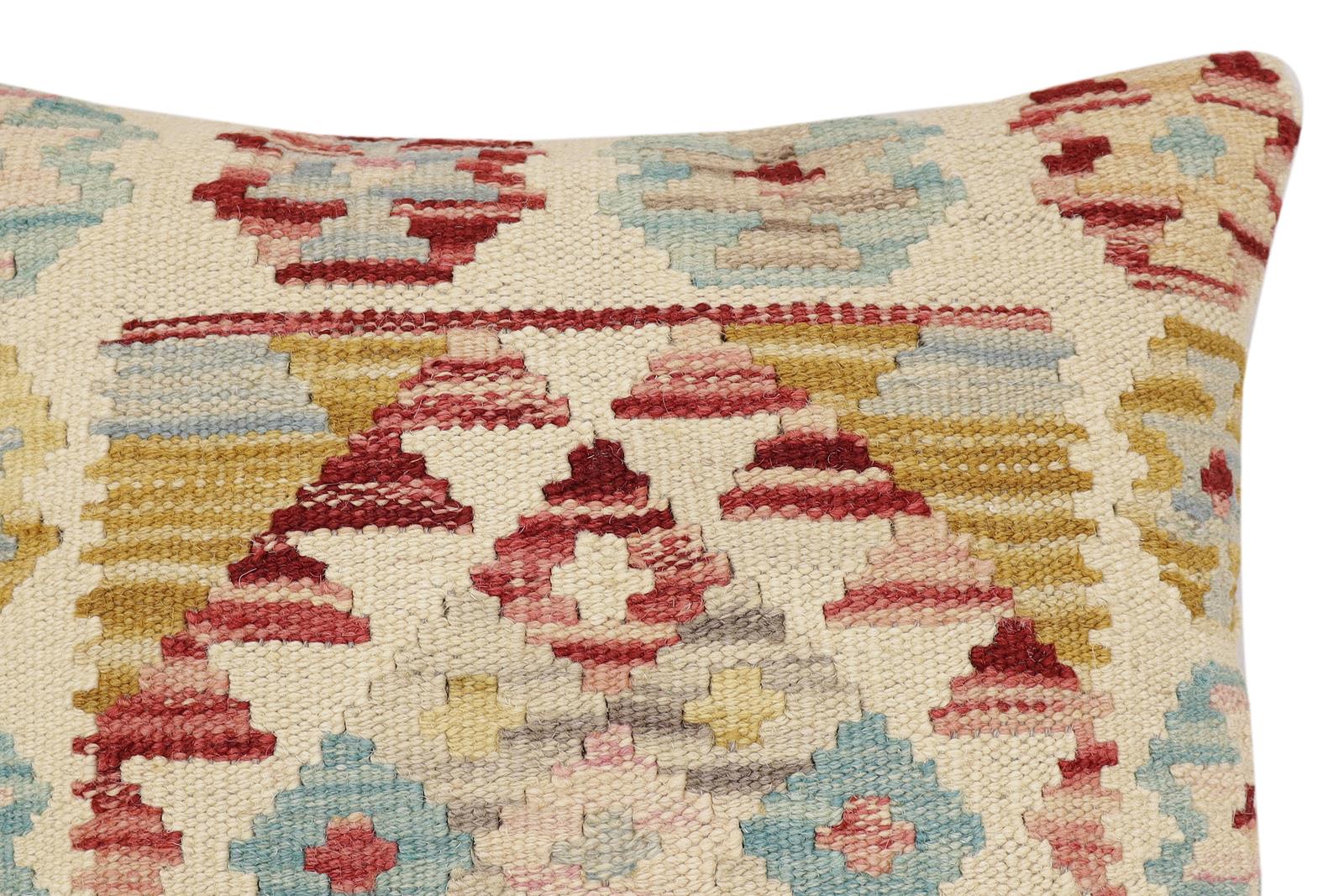 handmade Traditional Pillow Beige Red Hand-Woven SQUARE 100% WOOL  Hand woven turkish pillow  2 x 2