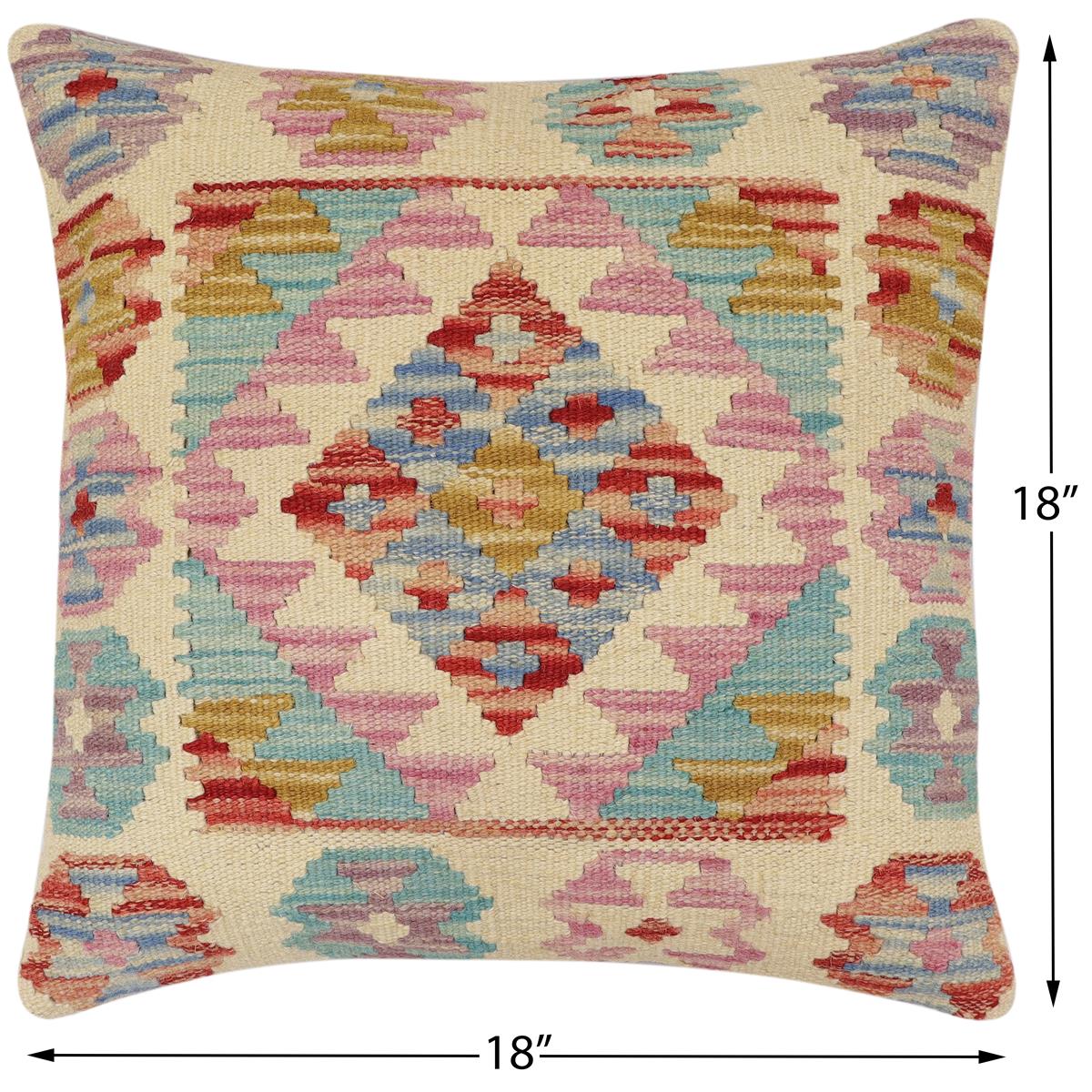 handmade Traditional Pillow Red Blue Hand-Woven SQUARE 100% WOOL Hand woven turkish pillow2' x 2'