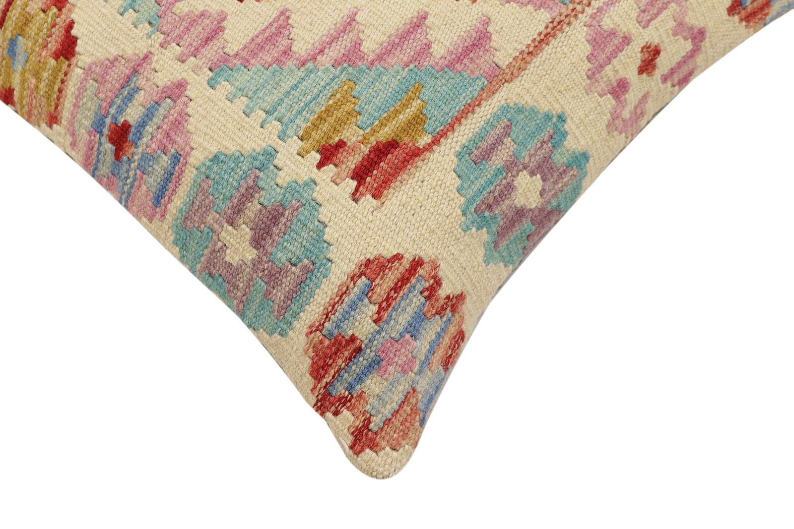 handmade Traditional Pillow Red Blue Hand-Woven SQUARE 100% WOOL Hand woven turkish pillow2' x 2'