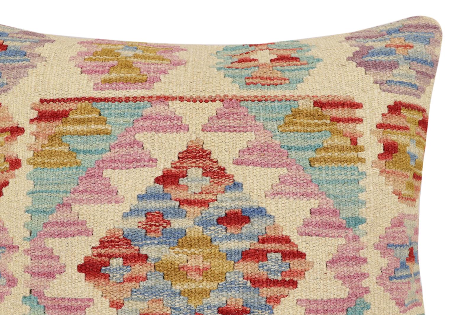 handmade Traditional Pillow Red Blue Hand-Woven SQUARE 100% WOOL Hand woven turkish pillow2' x 2'