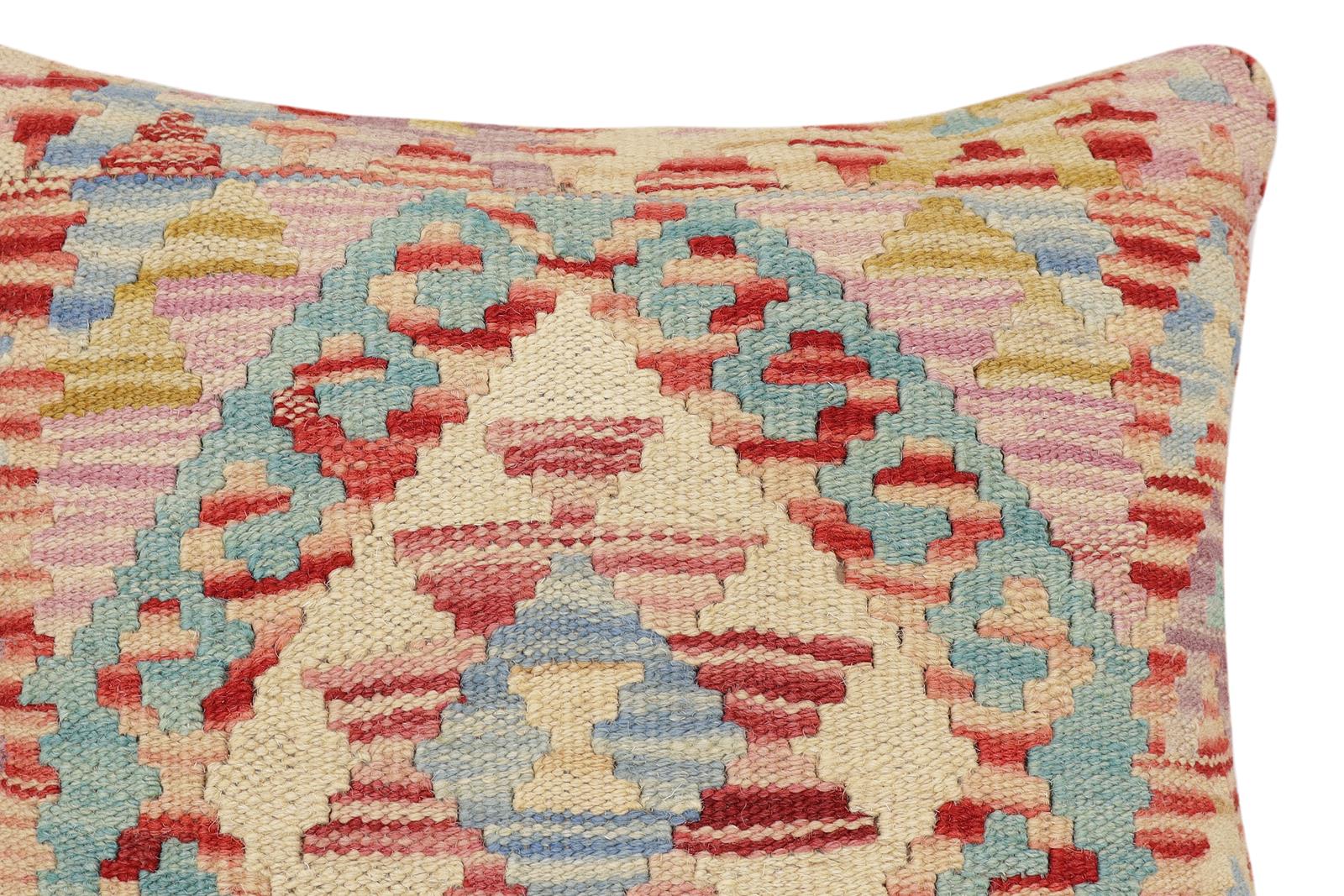 handmade Traditional Pillow Red Blue Hand-Woven SQUARE 100% WOOL Hand woven turkish pillow2' x 2'