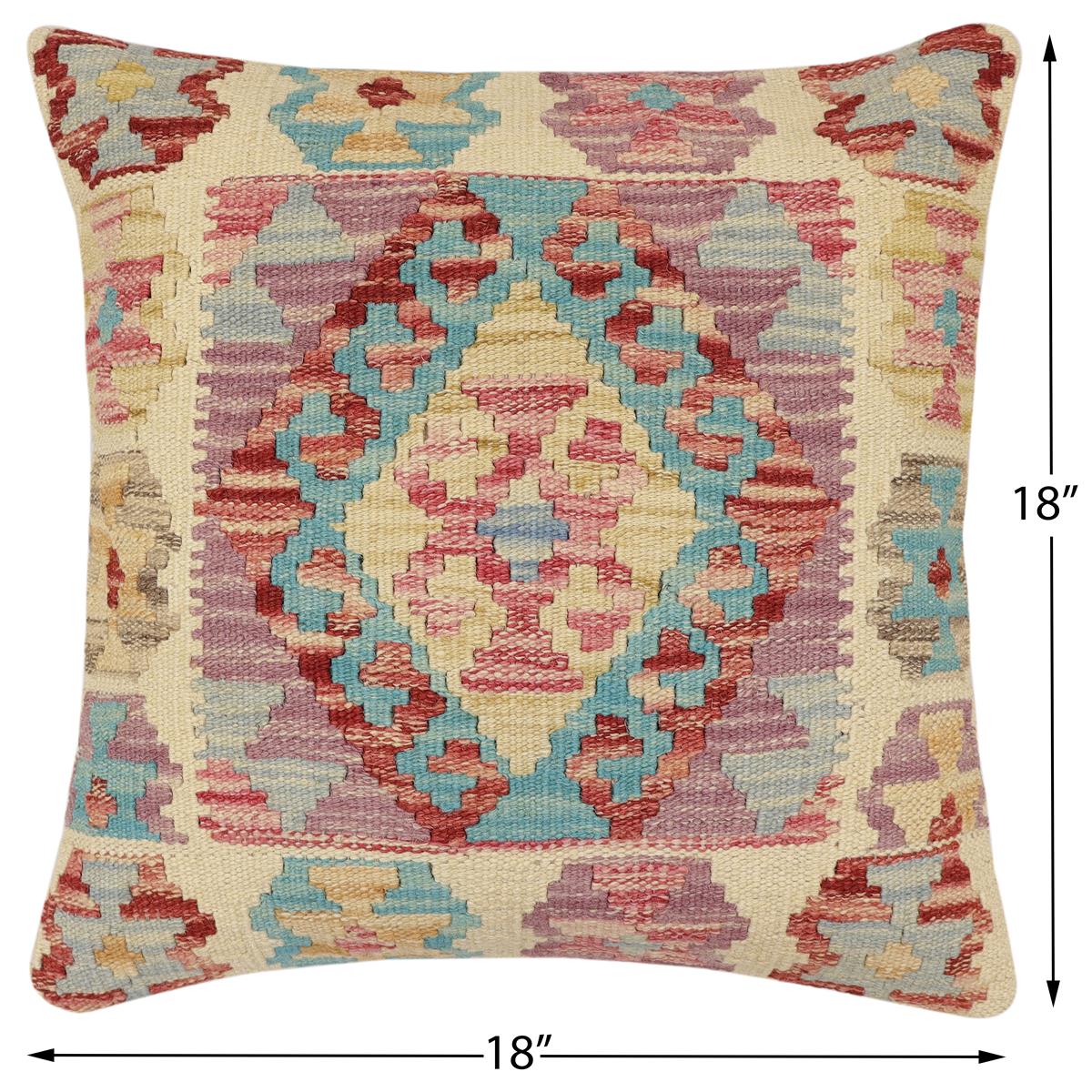 handmade Traditional Pillow Blue Rust Hand-Woven SQUARE 100% WOOL Hand woven turkish pillow2' x 2'