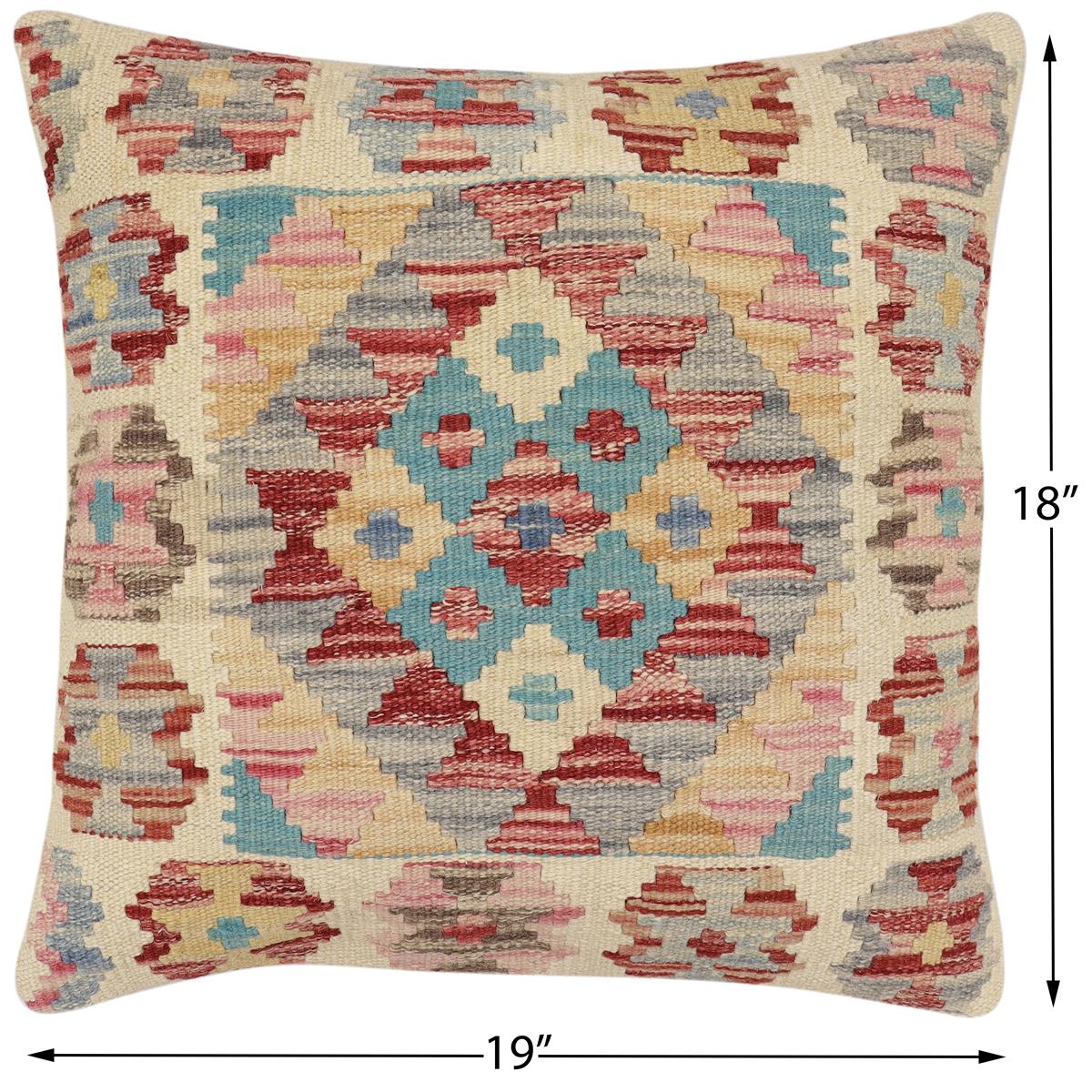 handmade Traditional Pillow Red Blue Hand-Woven SQUARE 100% WOOL  Hand woven turkish pillow  2 x 2