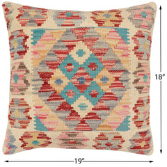 handmade Traditional Pillow Red Blue Hand-Woven SQUARE 100% WOOL  Hand woven turkish pillow  2 x 2