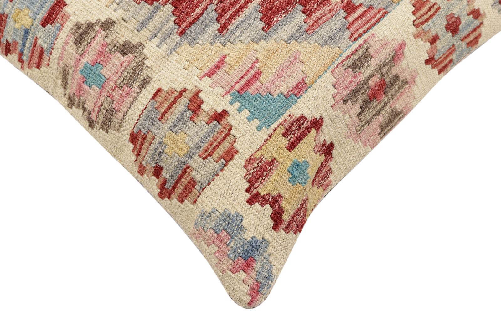 handmade Traditional Pillow Red Blue Hand-Woven SQUARE 100% WOOL  Hand woven turkish pillow  2 x 2