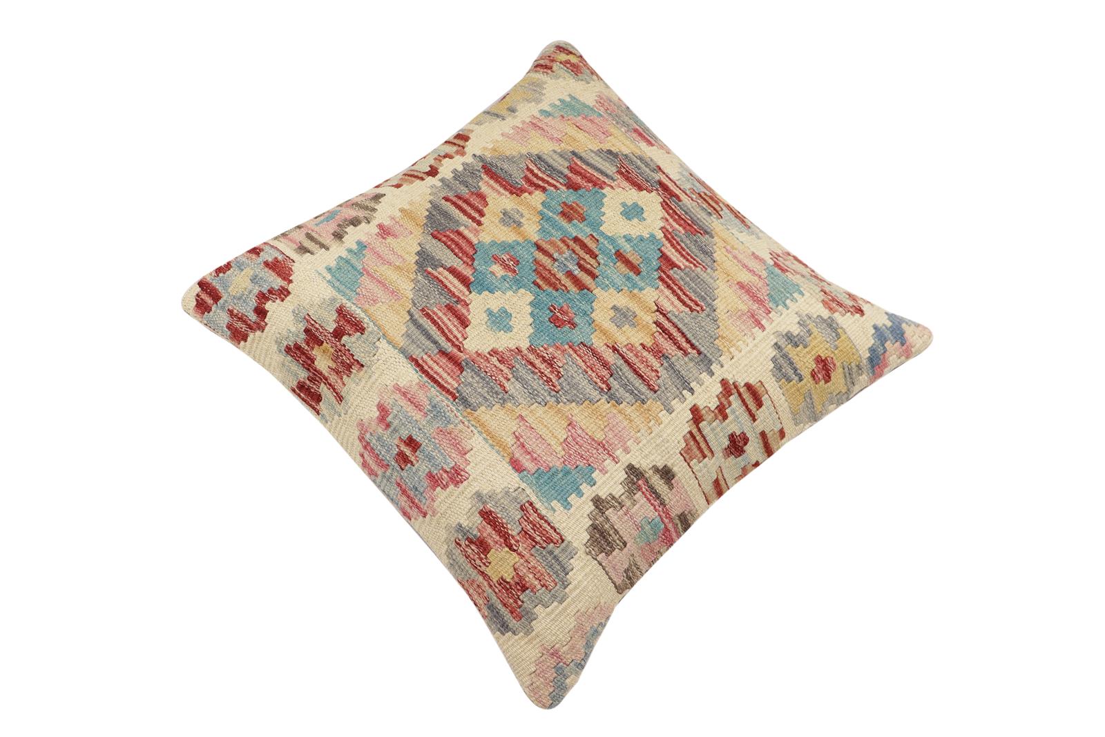 handmade Traditional Pillow Red Blue Hand-Woven SQUARE 100% WOOL Hand woven turkish pillow2' x 2'