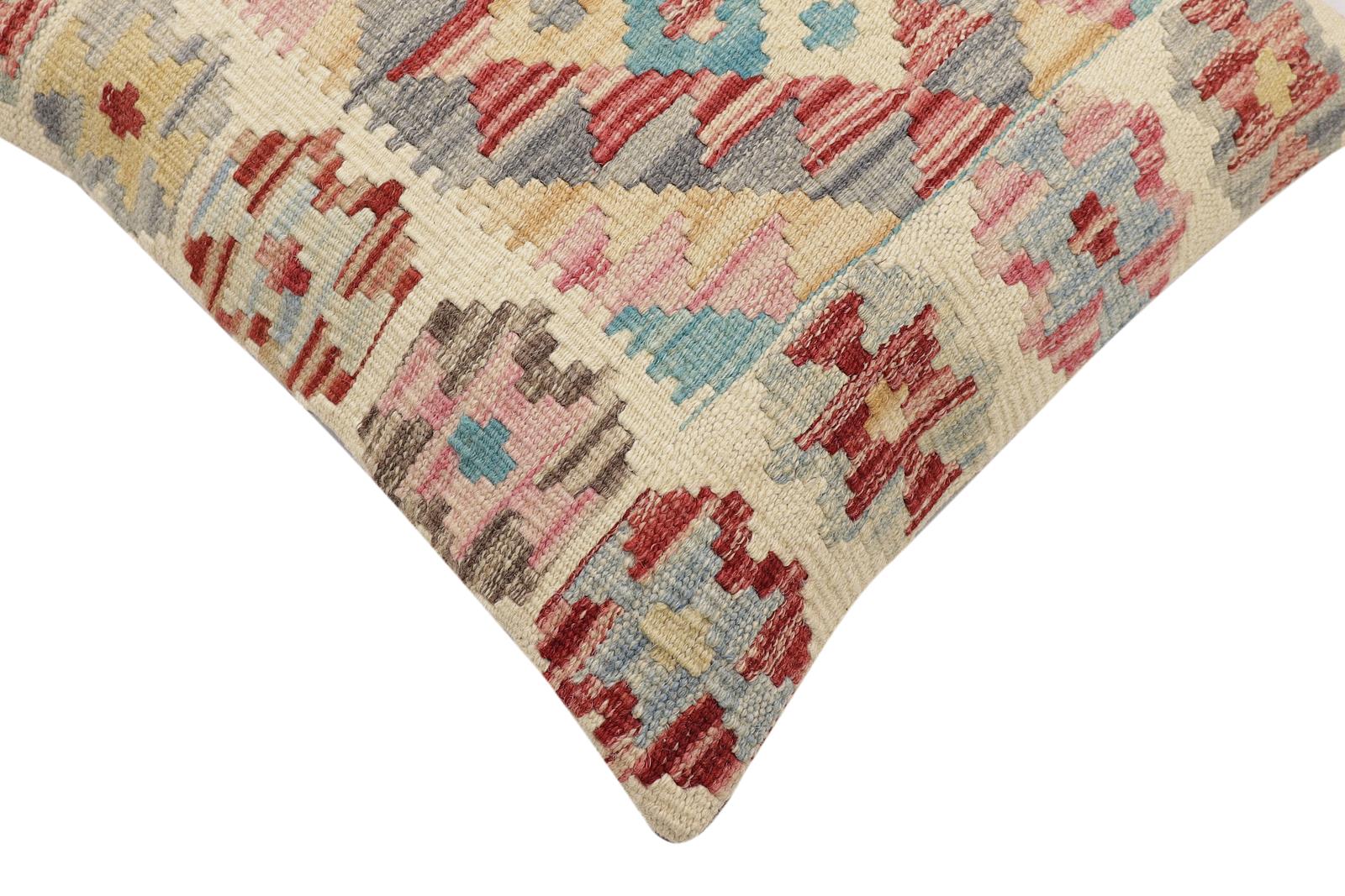 handmade Traditional Pillow Red Blue Hand-Woven SQUARE 100% WOOL Hand woven turkish pillow2' x 2'