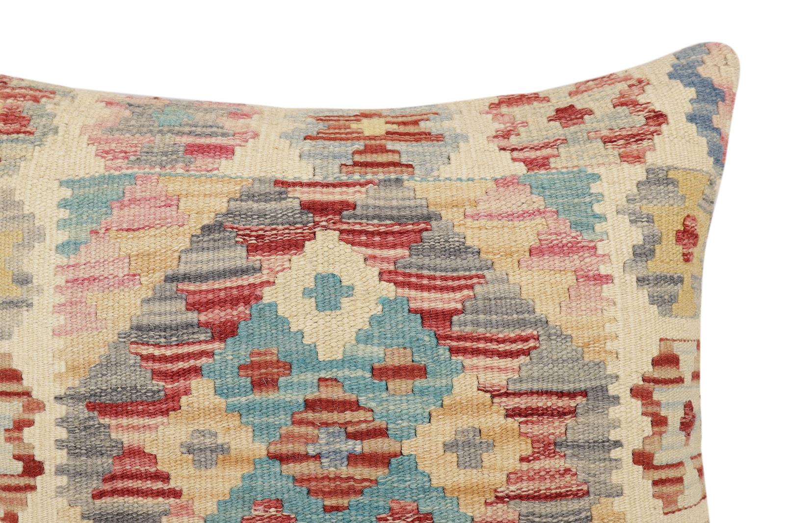 handmade Traditional Pillow Red Blue Hand-Woven SQUARE 100% WOOL Hand woven turkish pillow2' x 2'