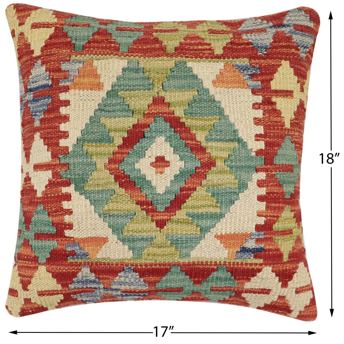 handmade Traditional Pillow Rust Blue Hand-Woven SQUARE 100% WOOL  Hand woven turkish pillow  2 x 2