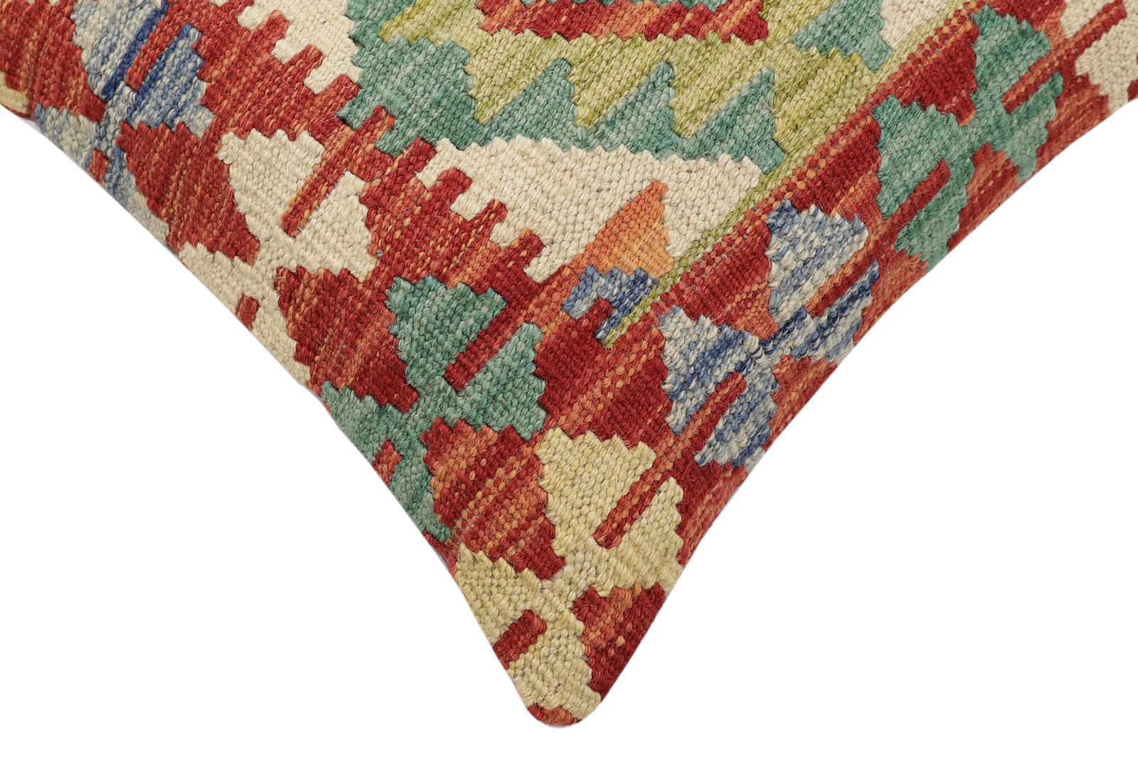 handmade Traditional Pillow Rust Blue Hand-Woven SQUARE 100% WOOL  Hand woven turkish pillow  2 x 2