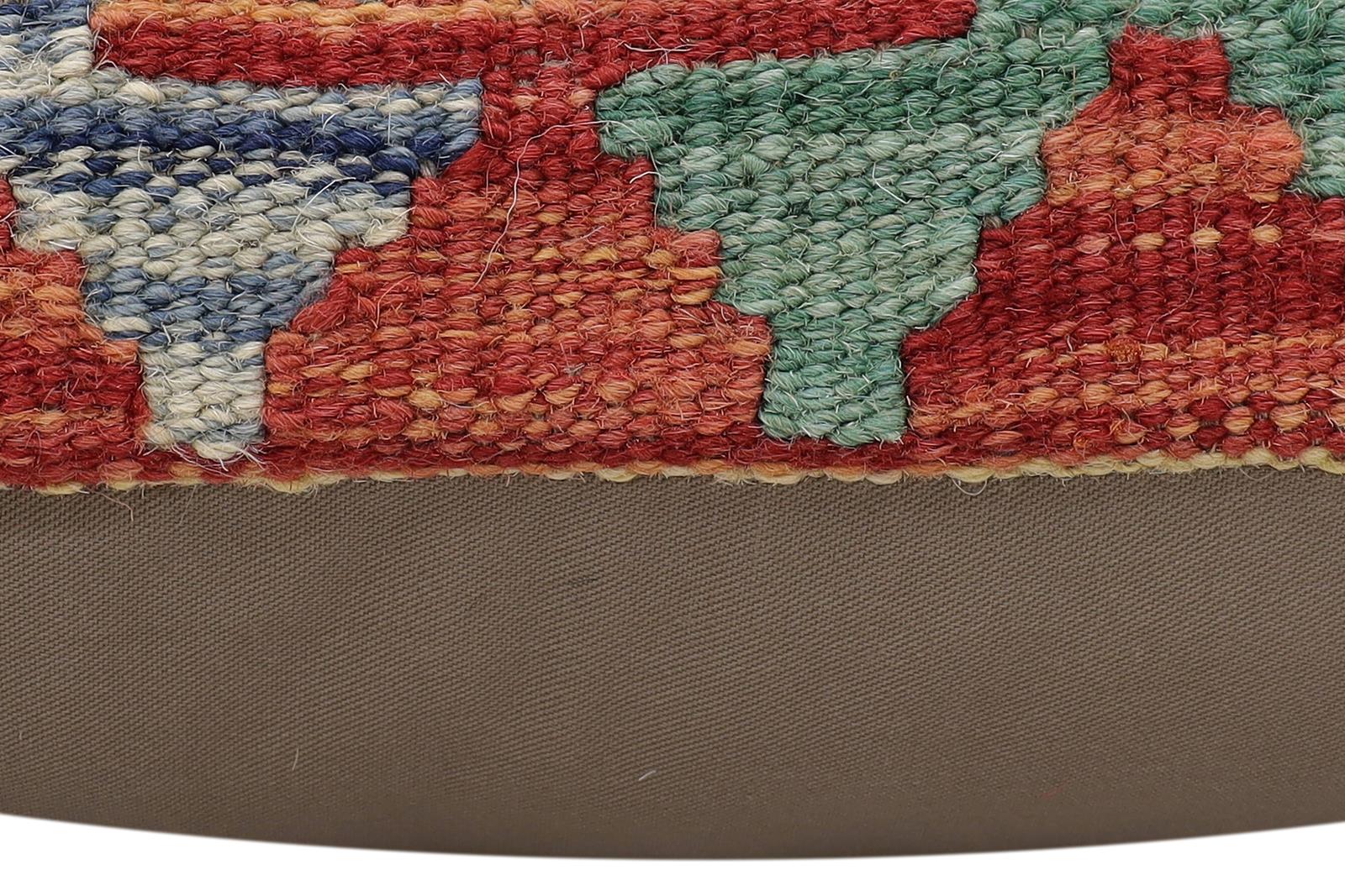 handmade Traditional Pillow Rust Blue Hand-Woven SQUARE 100% WOOL  Hand woven turkish pillow  2 x 2