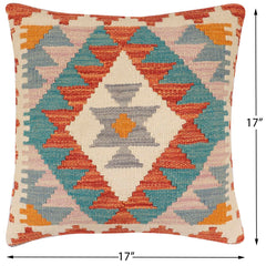 handmade Traditional Pillow Rust Blue Hand-Woven SQUARE 100% WOOL  Hand woven turkish pillow  2 x 2