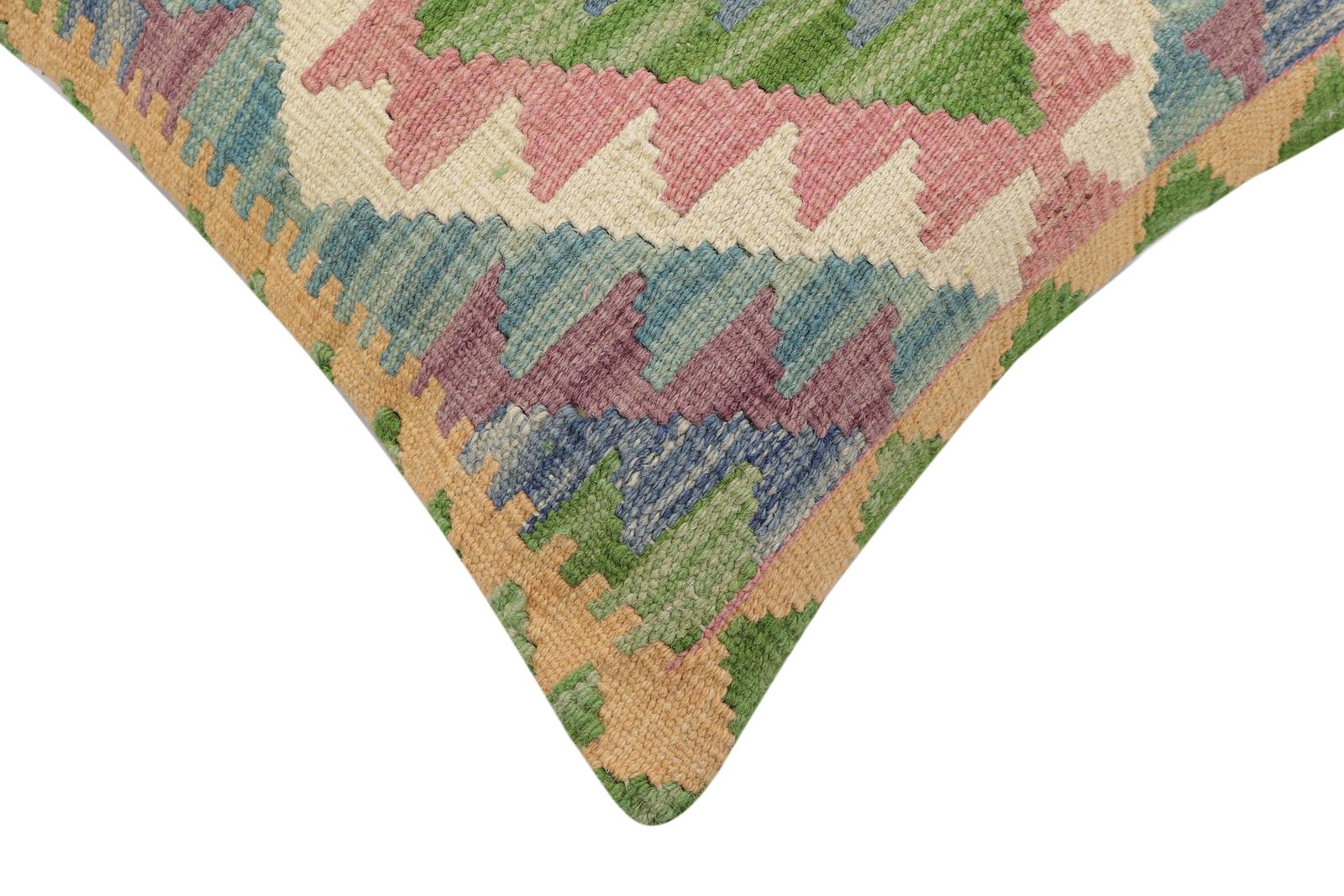 handmade Traditional Pillow Blue Beige Hand-Woven SQUARE 100% WOOL Hand woven turkish pillow2' x 2'