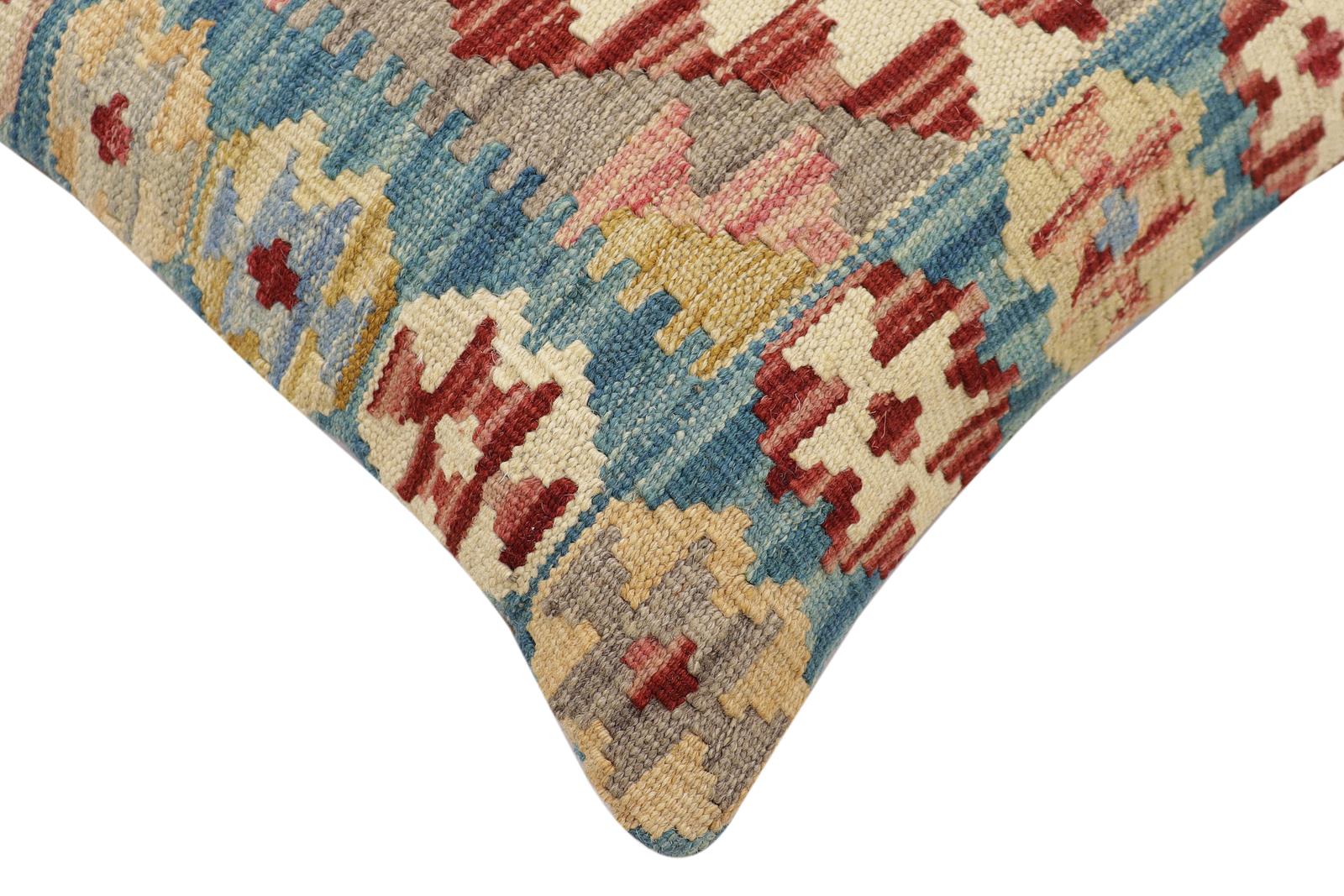 handmade Traditional Pillow Blue Red Hand-Woven SQUARE 100% WOOL  Hand woven turkish pillow  2 x 2