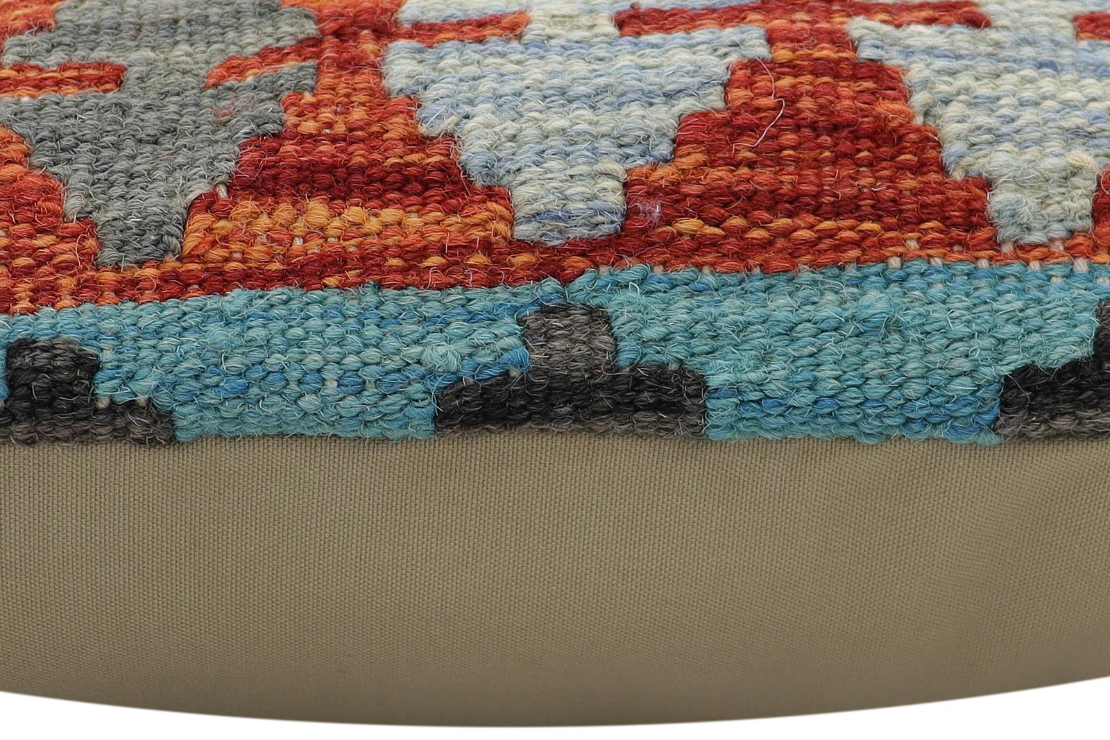 handmade Traditional Pillow Rust Blue Hand-Woven SQUARE 100% WOOL  Hand woven turkish pillow  2 x 2