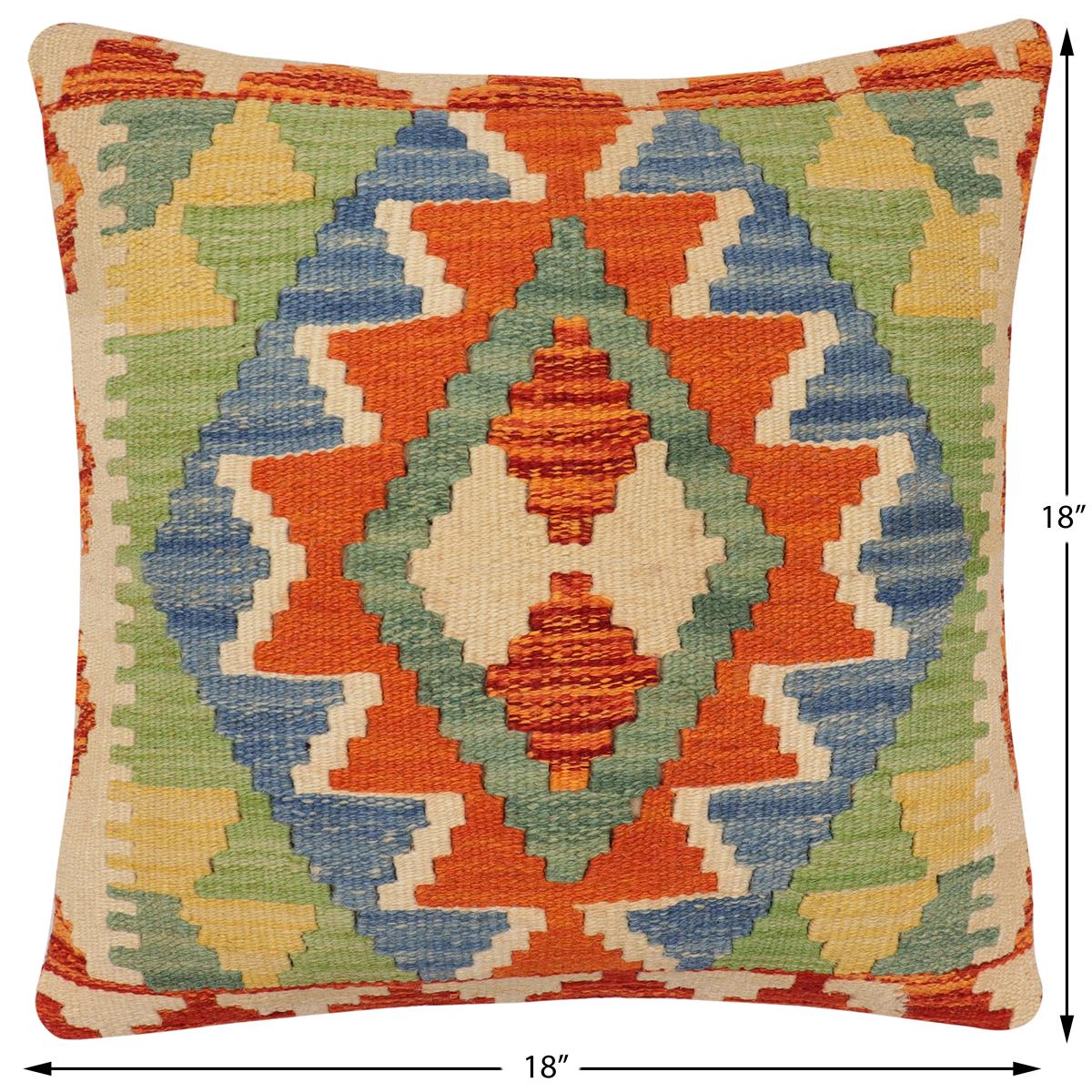 handmade Traditional Pillow Rust Blue Hand-Woven SQUARE 100% WOOL Hand woven turkish pillow2' x 2'