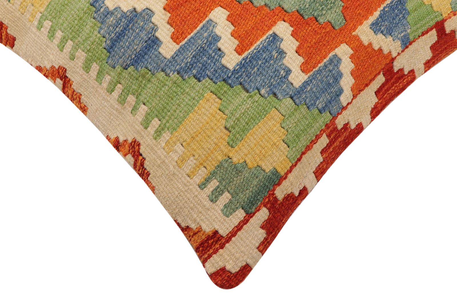 handmade Traditional Pillow Rust Blue Hand-Woven SQUARE 100% WOOL Hand woven turkish pillow2' x 2'