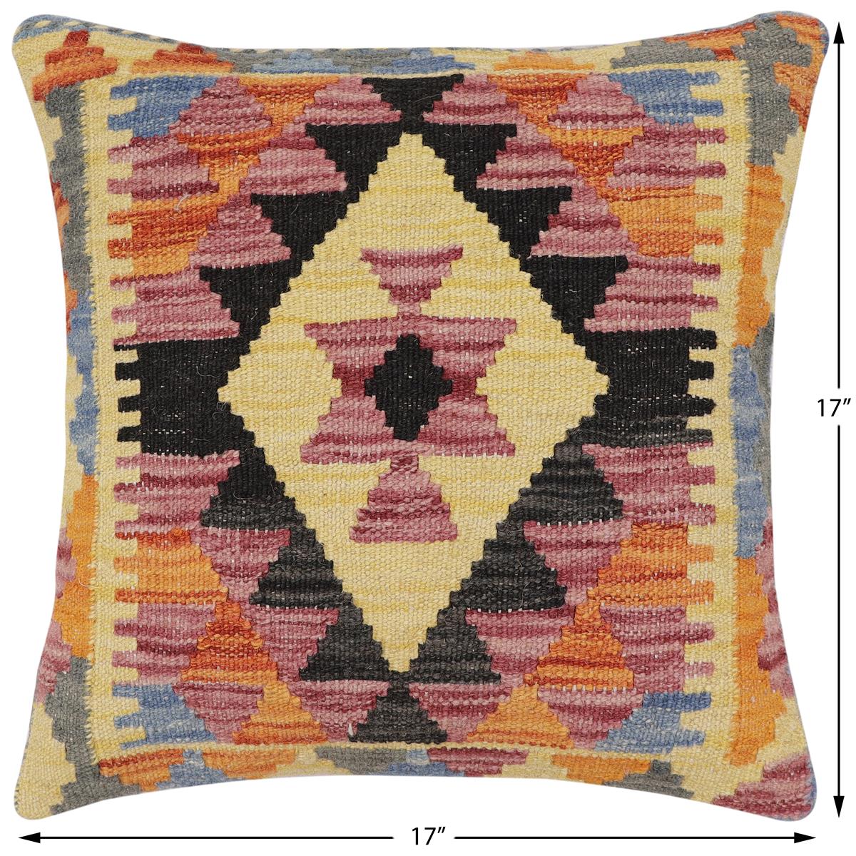 handmade Traditional Pillow Rust Blue Hand-Woven SQUARE 100% WOOL  Hand woven turkish pillow  2 x 2