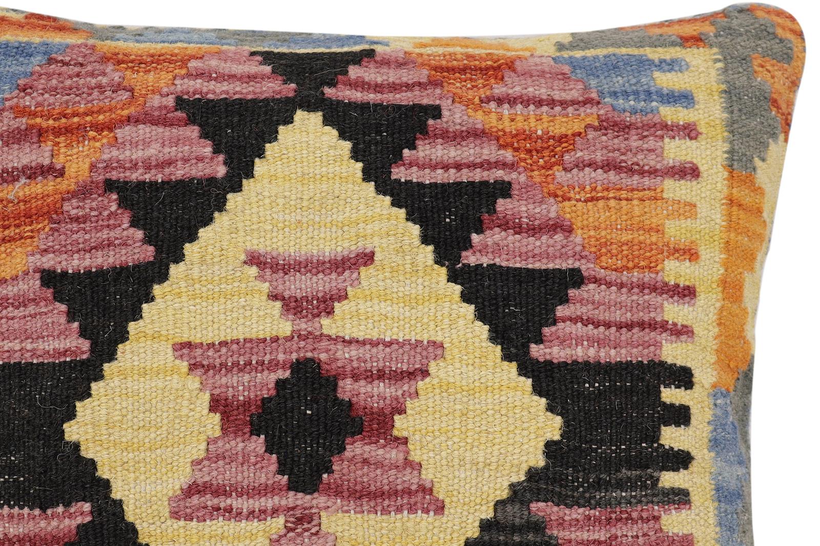 handmade Traditional Pillow Rust Blue Hand-Woven SQUARE 100% WOOL  Hand woven turkish pillow  2 x 2