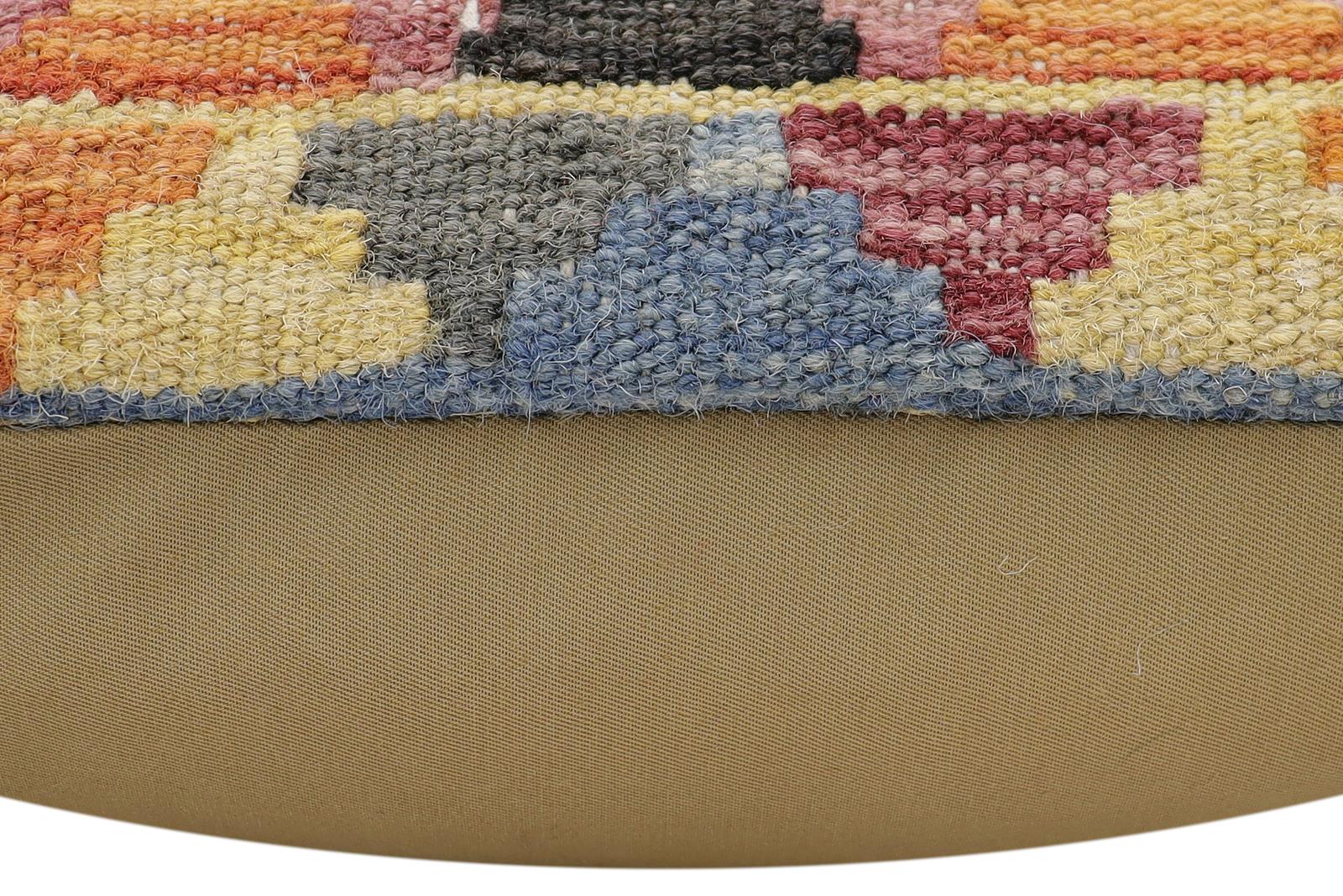 handmade Traditional Pillow Rust Blue Hand-Woven SQUARE 100% WOOL  Hand woven turkish pillow  2 x 2