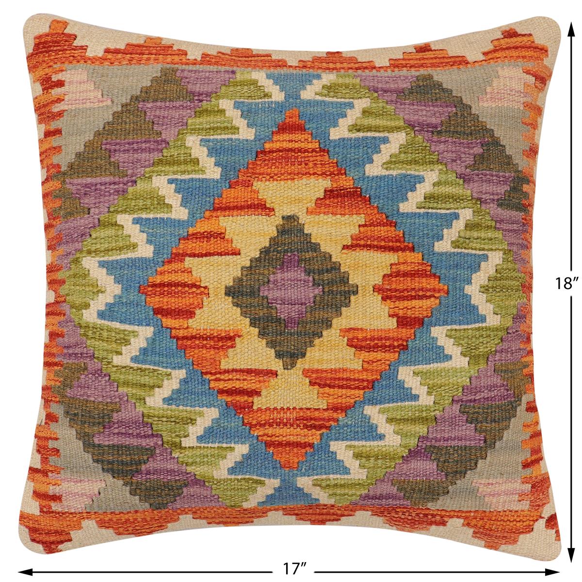 handmade Traditional Pillow Rust Blue Hand-Woven SQUARE 100% WOOL  Hand woven turkish pillow  2 x 2