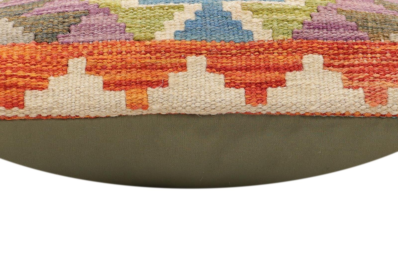 handmade Traditional Pillow Rust Blue Hand-Woven SQUARE 100% WOOL  Hand woven turkish pillow  2 x 2