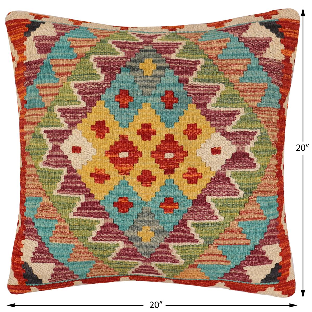handmade Traditional Pillow Rust Blue Hand-Woven SQUARE 100% WOOL  Hand woven turkish pillow  PILLOW
