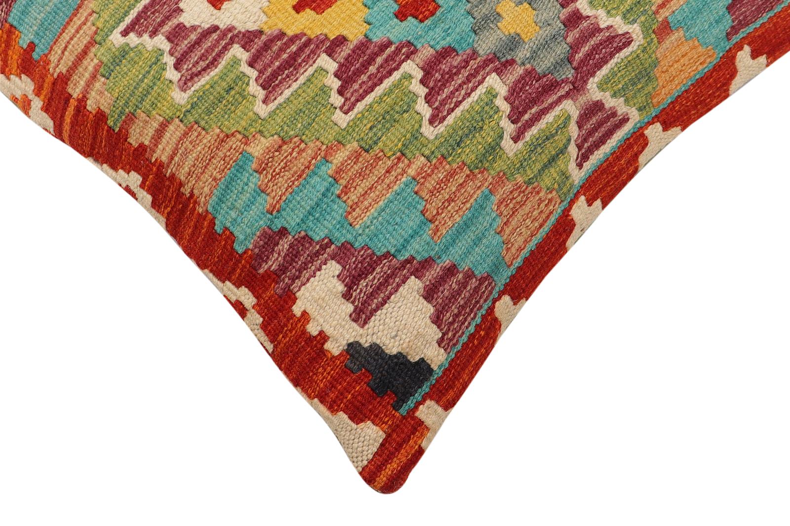 handmade Traditional Pillow Rust Blue Hand-Woven SQUARE 100% WOOL  Hand woven turkish pillow  PILLOW