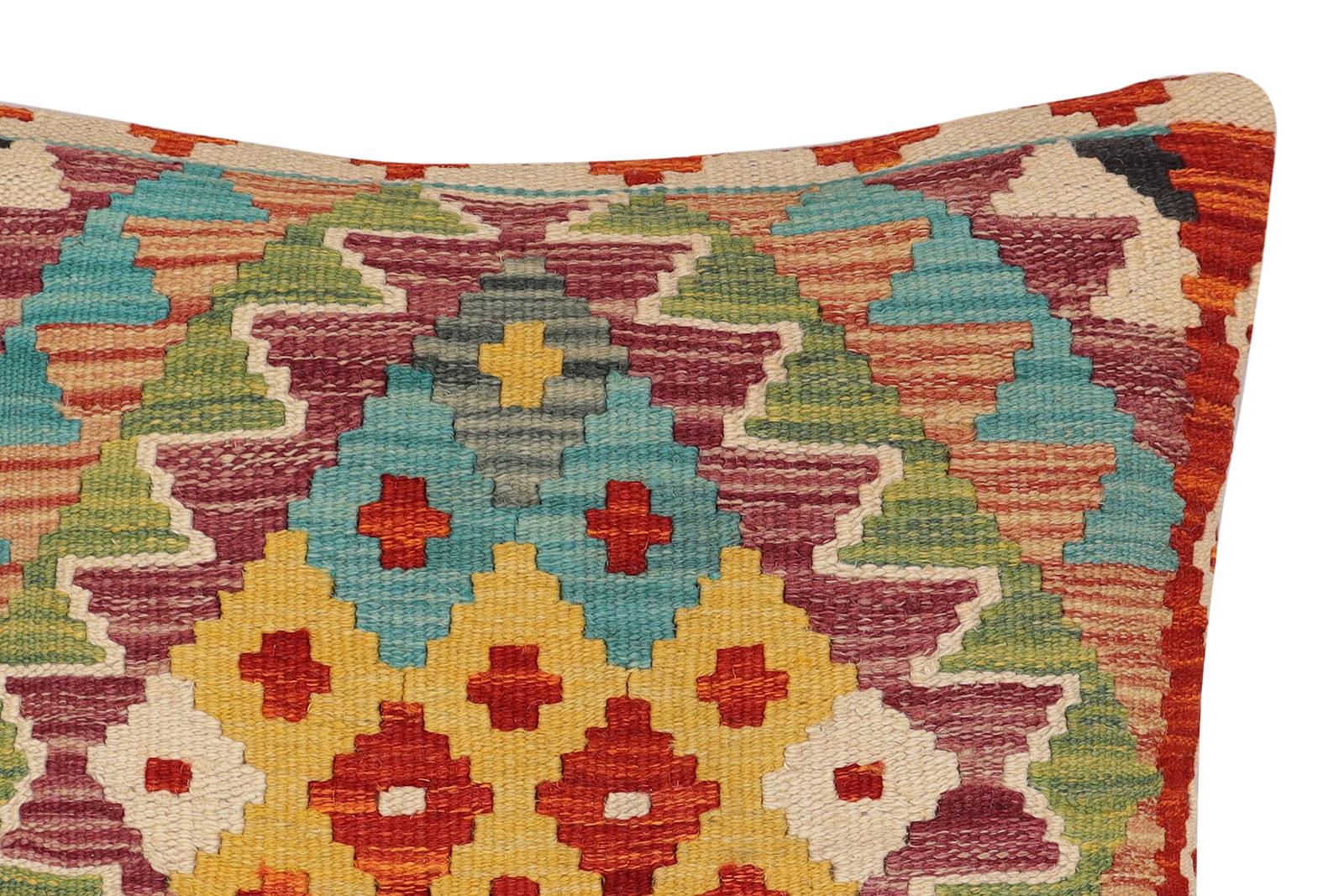 handmade Traditional Pillow Rust Blue Hand-Woven SQUARE 100% WOOL  Hand woven turkish pillow  PILLOW