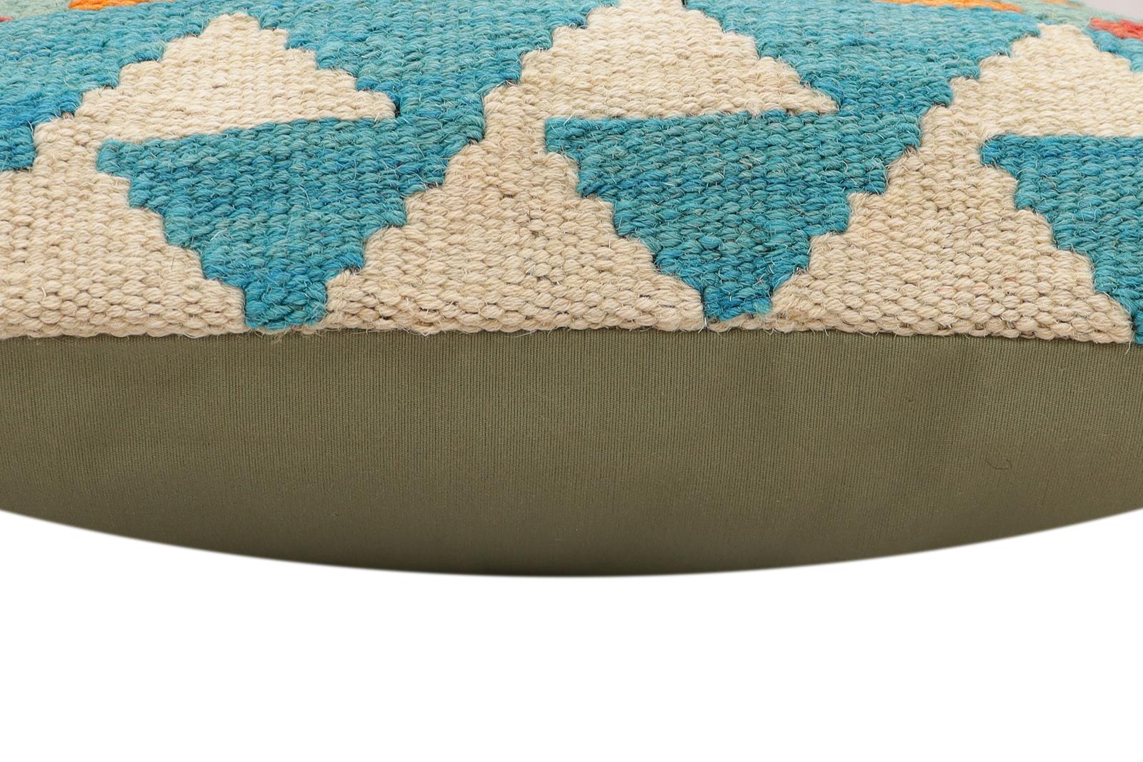 handmade Traditional Pillow Blue Rust Hand-Woven SQUARE 100% WOOL Hand woven turkish pillow2' x 2'