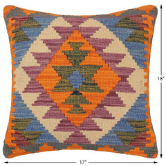 handmade Traditional Pillow Rust Blue Hand-Woven SQUARE 100% WOOL  Hand woven turkish pillow  2 x 2