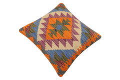 handmade Traditional Pillow Rust Blue Hand-Woven SQUARE 100% WOOL  Hand woven turkish pillow  2 x 2