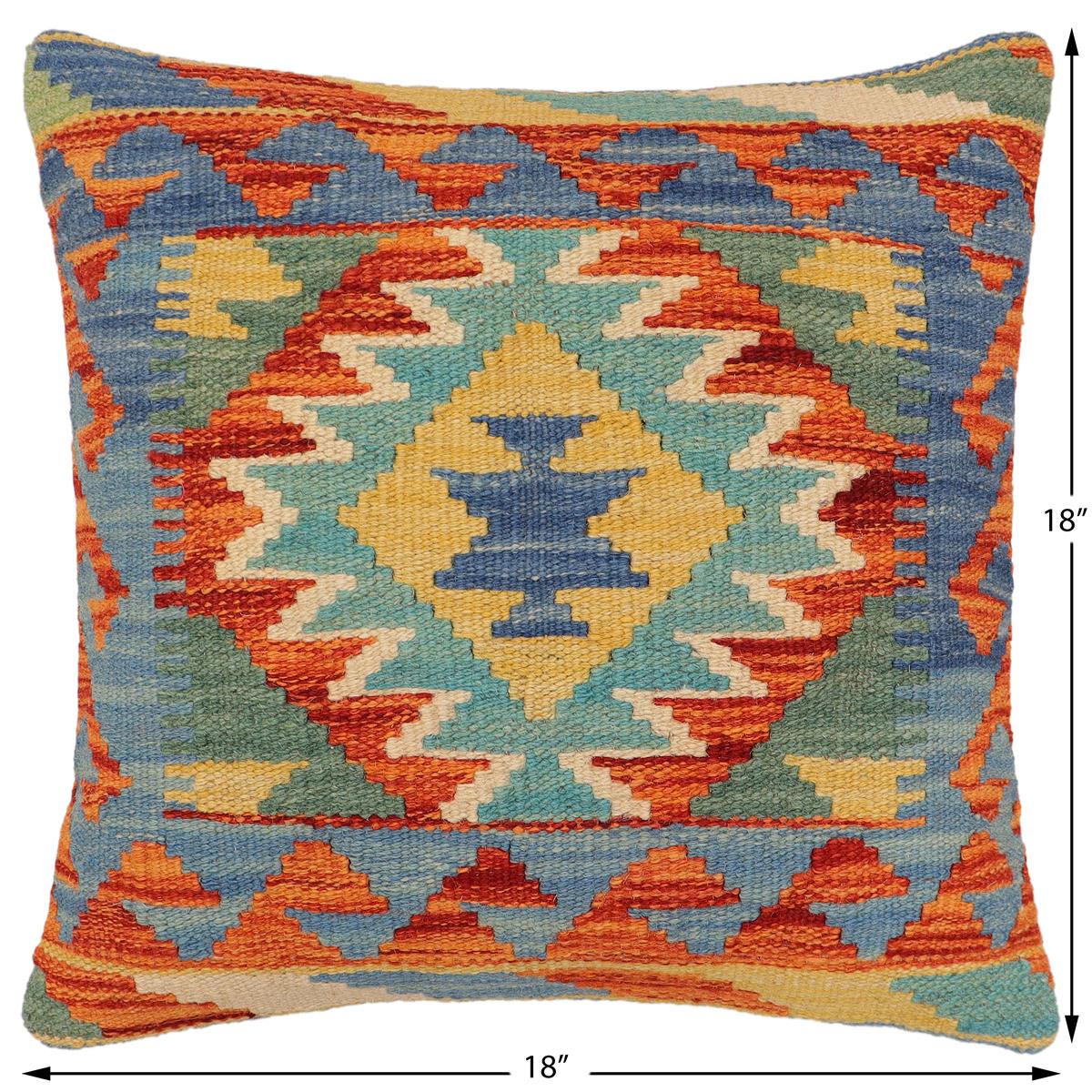 handmade Traditional Pillow Blue Rust Hand-Woven SQUARE 100% WOOL Hand woven turkish pillow2' x 2'