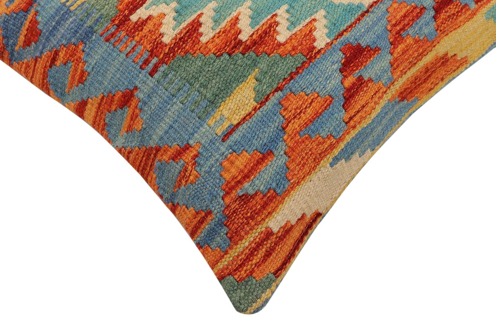 handmade Traditional Pillow Blue Rust Hand-Woven SQUARE 100% WOOL Hand woven turkish pillow2' x 2'