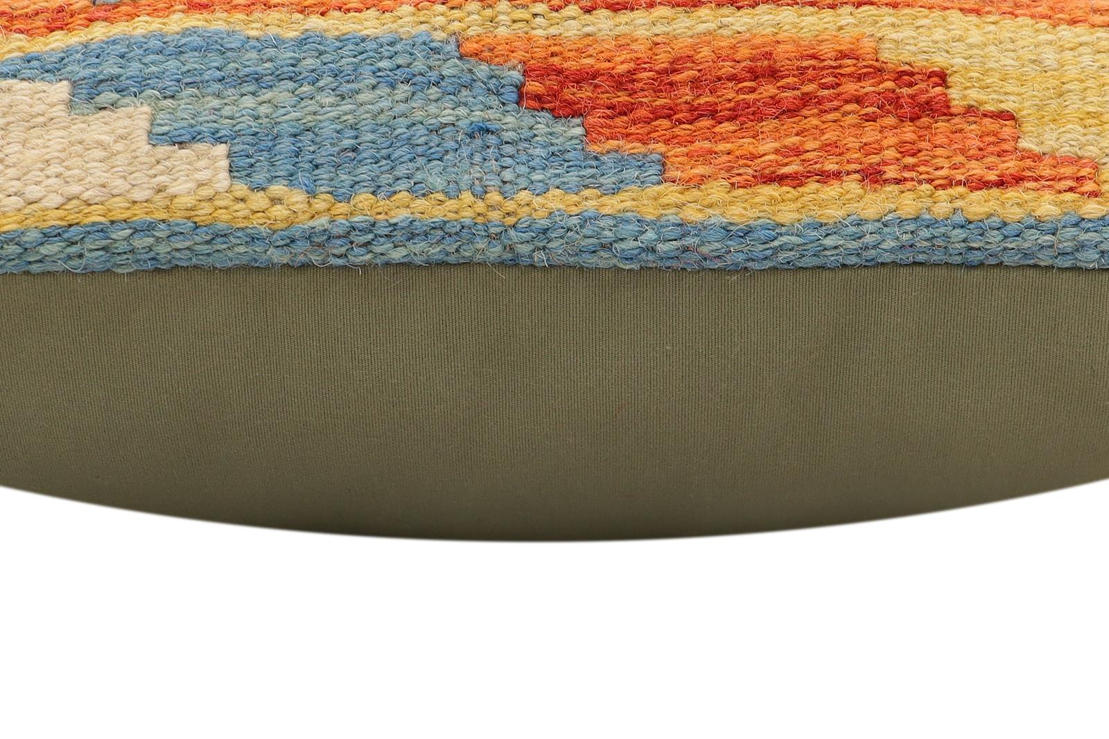 handmade Traditional Pillow Blue Rust Hand-Woven SQUARE 100% WOOL Hand woven turkish pillow2' x 2'