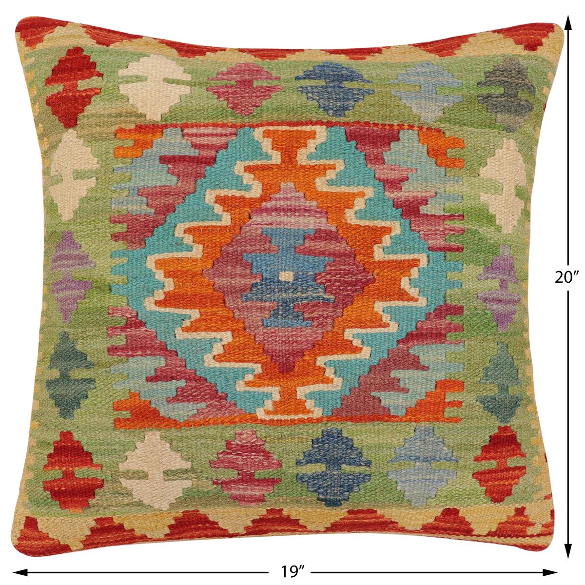 handmade Traditional Pillow Rust Blue Hand-Woven SQUARE 100% WOOL  Hand woven turkish pillow  PILLOW