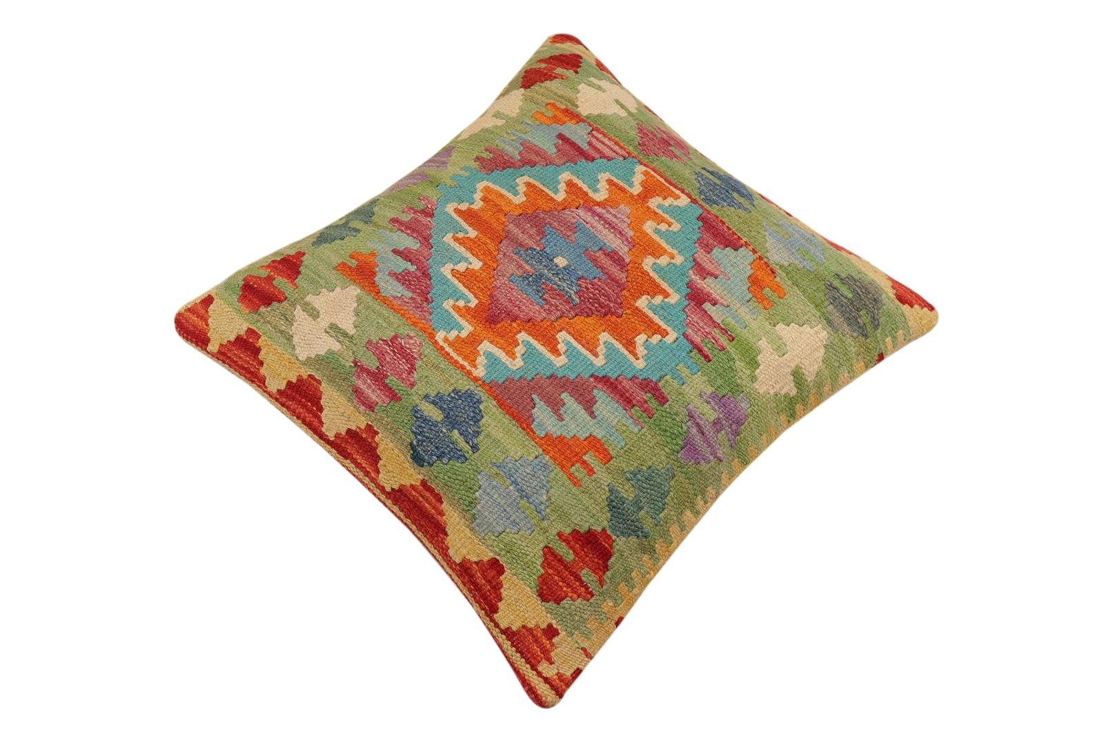 handmade Traditional Pillow Rust Blue Hand-Woven SQUARE 100% WOOL  Hand woven turkish pillow  PILLOW