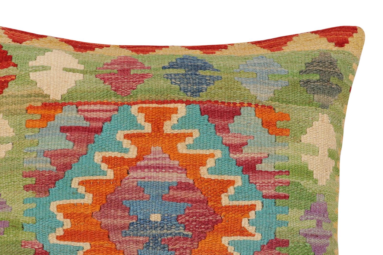 handmade Traditional Pillow Rust Blue Hand-Woven SQUARE 100% WOOL  Hand woven turkish pillow  PILLOW