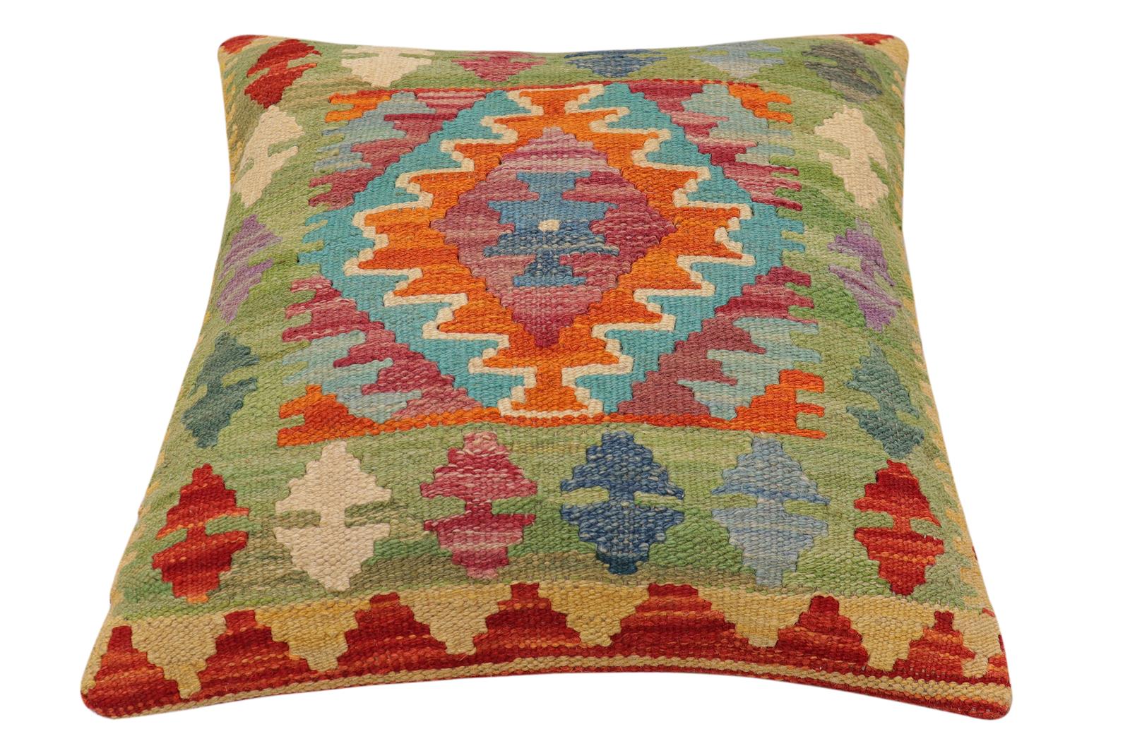 handmade Traditional Pillow Rust Blue Hand-Woven SQUARE 100% WOOL  Hand woven turkish pillow  PILLOW